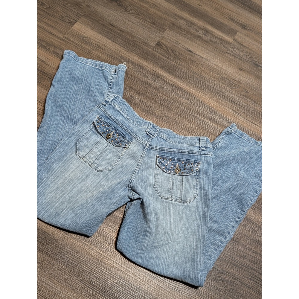 Cato Womens Size 12 Light Wash Studded Flap Pocket Bootcut Jeans Y2K Boho Denim